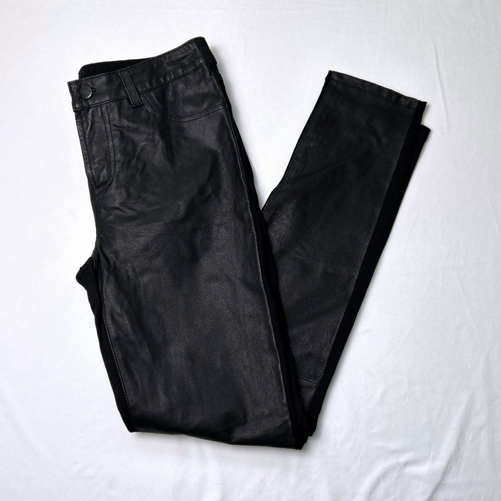 Hal Rubenstein Womens Genuine Leather Front Straight Leg Pants Size 6 Black